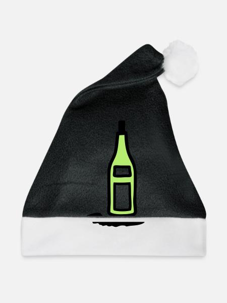Flasche Weinflasche - V2 - Weihnachtsmütze - Schwarz/Weiß