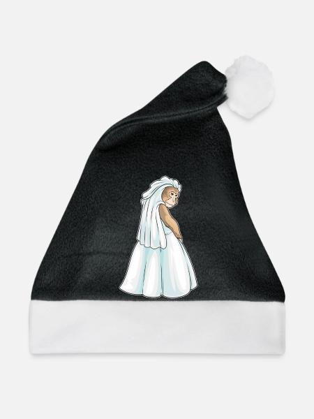 Affe Braut Schleier Hochzeit - Weihnachtsmütze - Schwarz/Weiß - Vorne