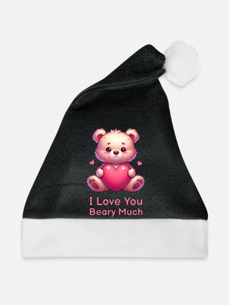 Süßer Teddybär mit Herz für Liebende - Weihnachtsmütze - Schwarz/Weiß