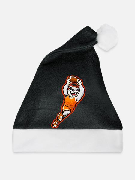 Bulldog Football Touchdown-Maskottchen - Weihnachtsmütze - Schwarz/Weiß