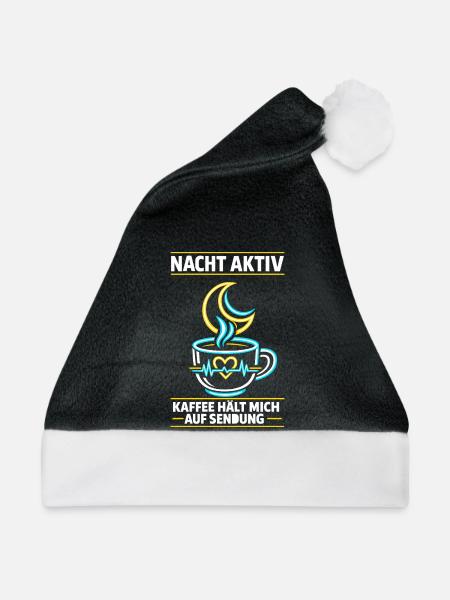 Nacht aktiv Kaffee hält mich auf Sendung - Weihnachtsmütze - Schwarz/Weiß - Vorne
