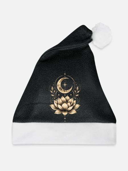 Lotusblume & Mond – Innere Ruhe und spirituelle Ba - Weihnachtsmütze - Schwarz/Weiß