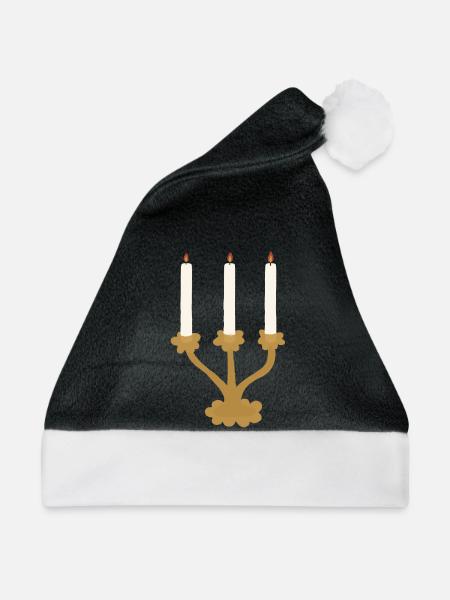 Drei-Kerzen-Kandelaber rustikal - Weihnachtsmütze - Schwarz/Weiß