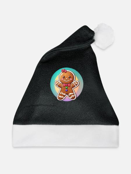 Gingerbread Weihnachtsmaskottchen - Weihnachtsmütze - Schwarz/Weiß - Vorne
