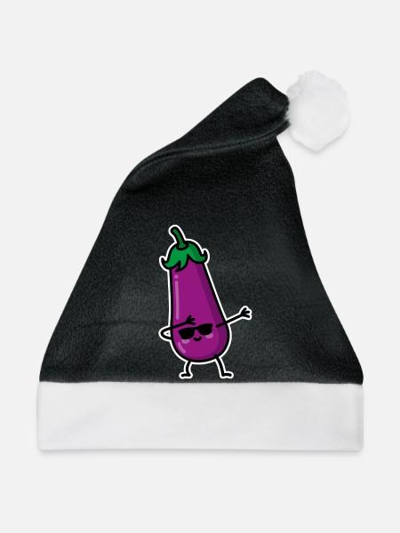 Dab Dabbing Aubergine Penis Emoji SMS meme Sex - Weihnachtsmütze - Schwarz/Weiß - Vorne