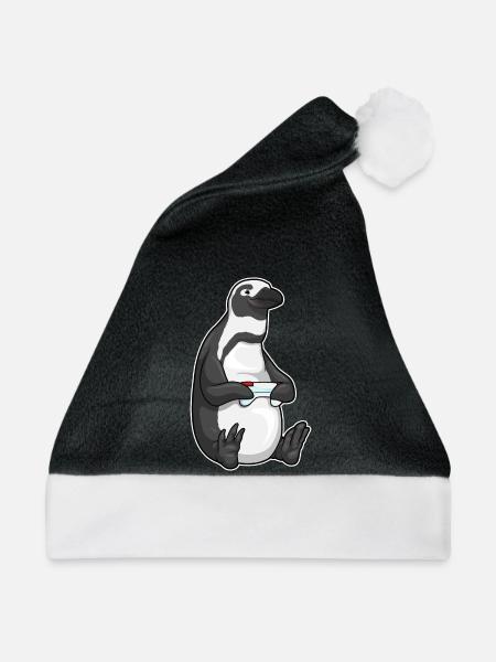 Pinguin Gamer Controller - Weihnachtsmütze - Schwarz/Weiß