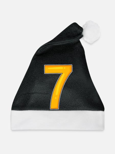 Zahl Sieben - Zahl 7 Nummer - Weihnachtsmütze - Schwarz/Weiß - Vorne