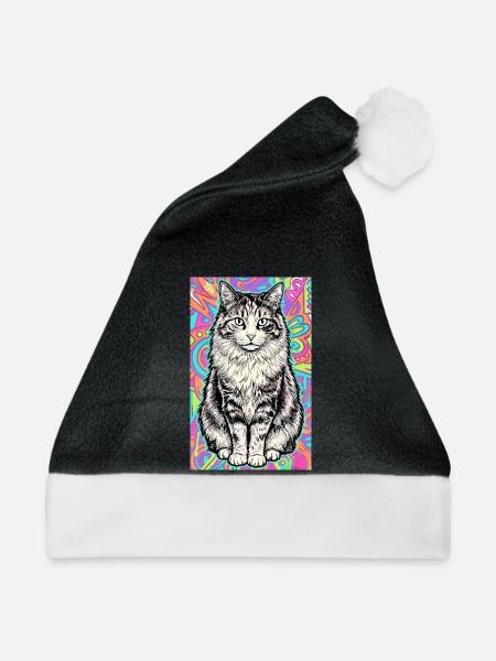 Katze - Weihnachtsmütze - Schwarz/Weiß