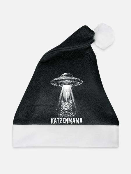 Katzenmama – UFO-Entführung - Weihnachtsmütze - Schwarz/Weiß