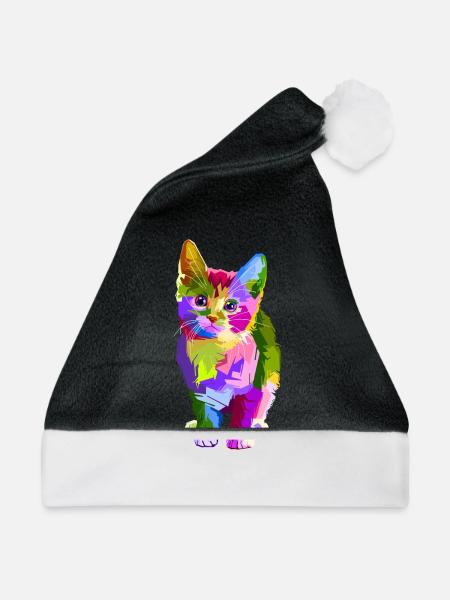 Bunte Katze - Weihnachtsmütze - Schwarz/Weiß
