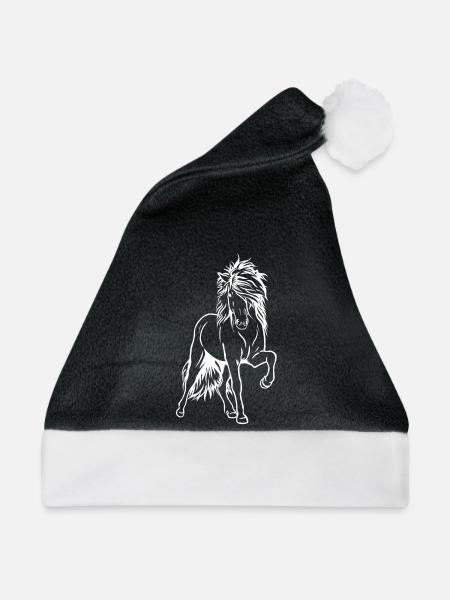 Island Hengst weiß - Weihnachtsmütze - Schwarz/Weiß