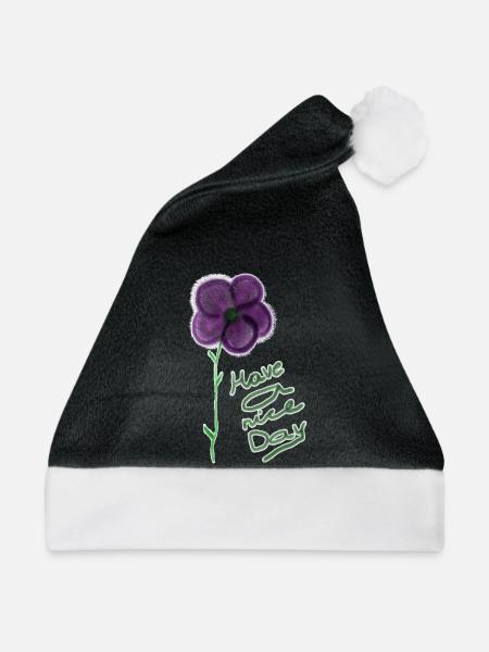 Blumenmotiv mit Handgeschriebenem Gruß - Weihnachtsmütze - Schwarz/Weiß - Vorne