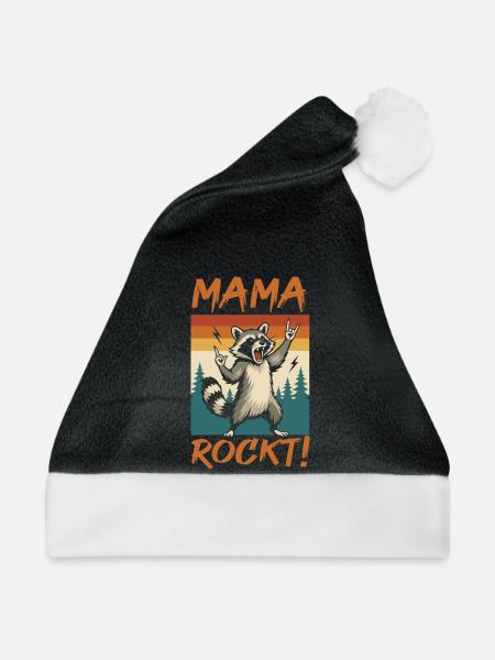 Waschbär Mutter Coole Rocker Mama - Weihnachtsmütze - Schwarz/Weiß