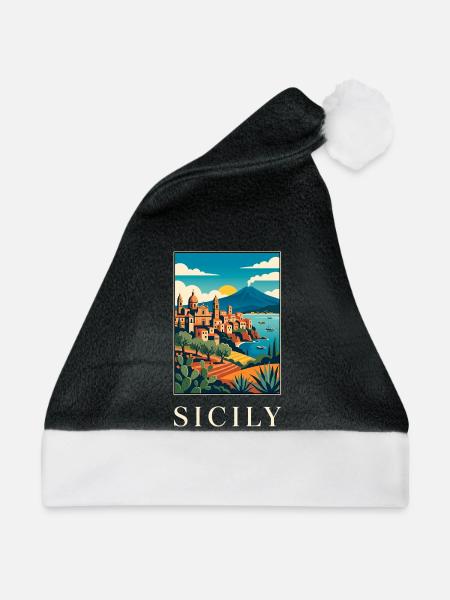 Sizilianische Küstenlandschaft in kräftiger Farbe Italien Reisen - Weihnachtsmütze - Schwarz/Weiß - Vorne