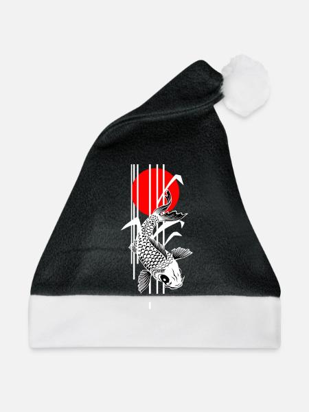 Bamboo Design - Nishikigoi - Koi Fish 2 - Weihnachtsmütze - Schwarz/Weiß - Vorne