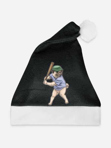 Mops Baseball Baseballschläger - Weihnachtsmütze - Schwarz/Weiß