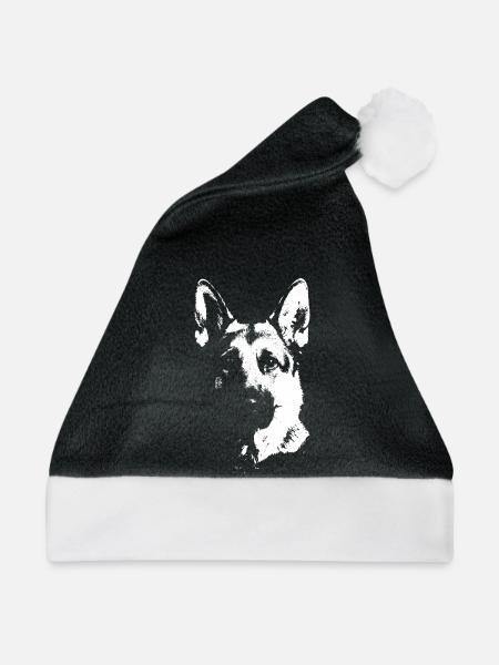 Deutscher Schäferhund-T-Shirt – treuer Hundeschützer - Weihnachtsmütze - Schwarz/Weiß - Vorne