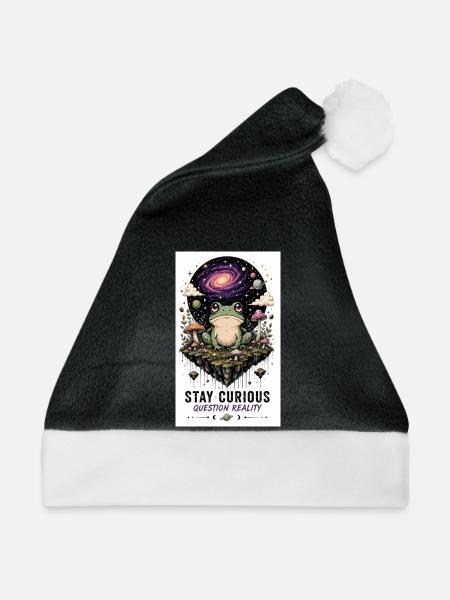 Kosmosfrosch auf schwebender Insel - Weihnachtsmütze - Schwarz/Weiß