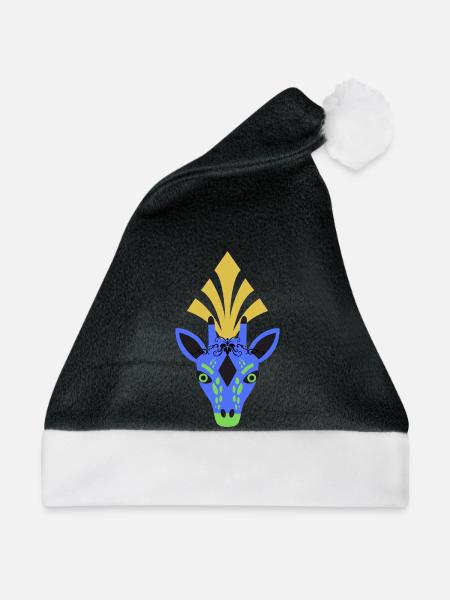 Blaue Giraffe mit Kopfschmuck - Weihnachtsmütze - Schwarz/Weiß