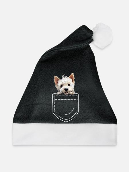 Hund West Highland White Terrier Westie - Weihnachtsmütze - Schwarz/Weiß - Vorne