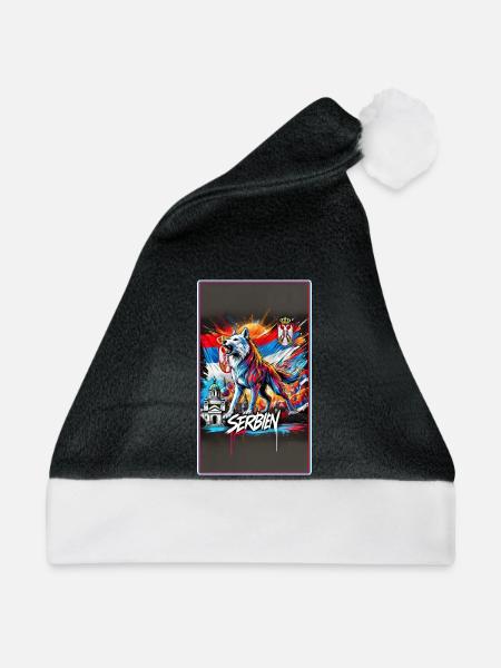 Serbien Wolf Nationalflaggen Design - Weihnachtsmütze - Schwarz/Weiß