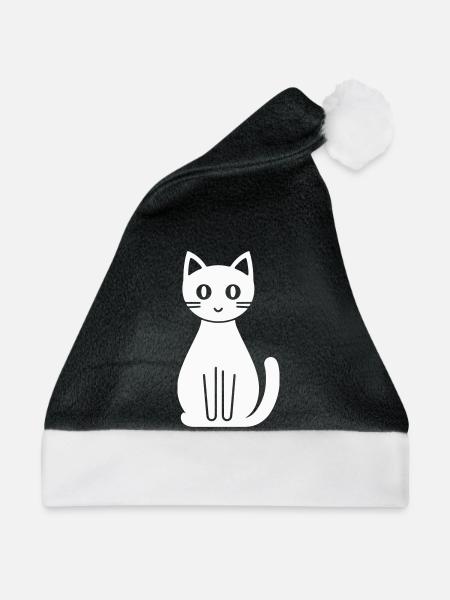 Katze Comic - Weihnachtsmütze - Schwarz/Weiß