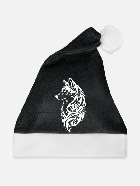 Nordic Wolf Tribal Tattoo - Weihnachtsmütze - Schwarz/Weiß - Vorne
