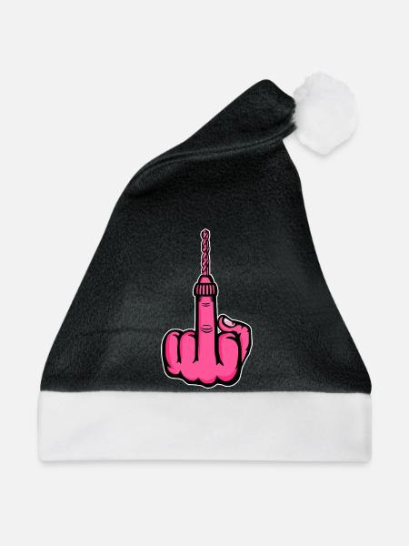 Fuck You Bohrer – Rosa Mittelfinger - Weihnachtsmütze - Schwarz/Weiß - Vorne