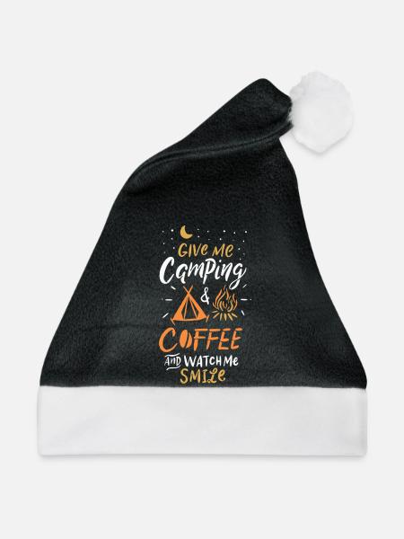 Camping, Kaffee und Lächeln - Weihnachtsmütze - Schwarz/Weiß - Vorne
