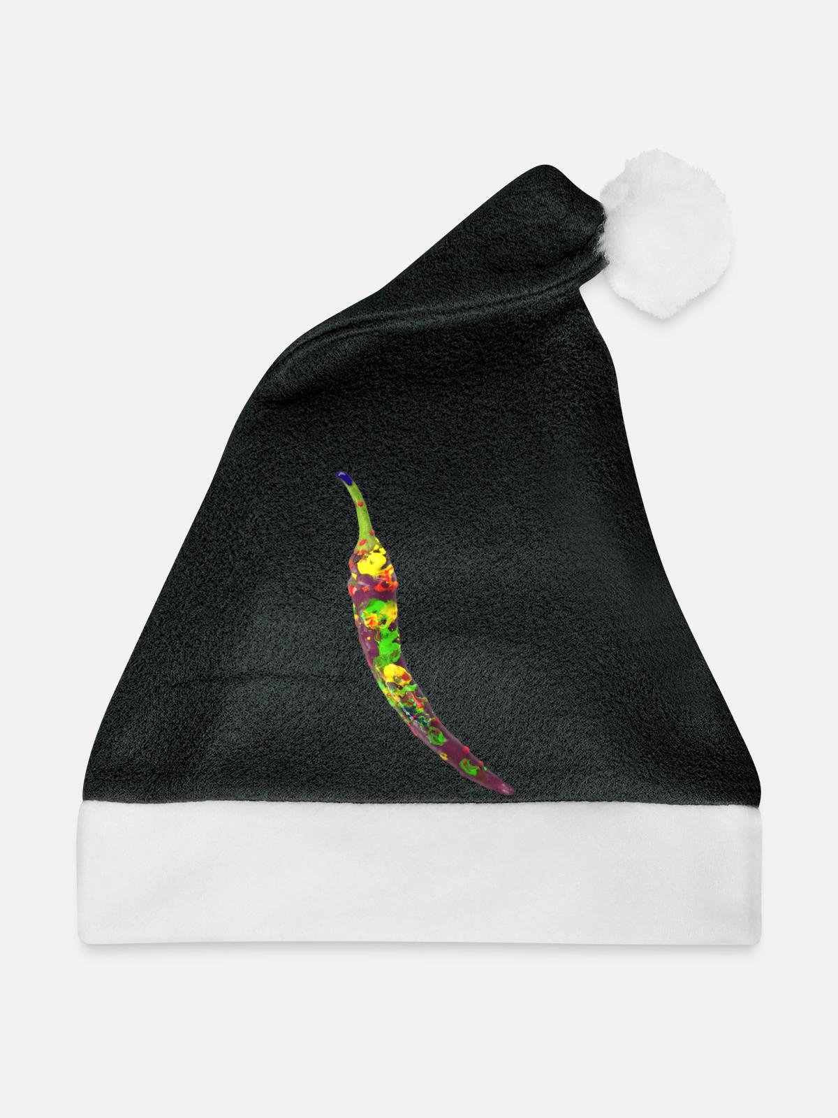 Chili Farbexplosion Illustration - Weihnachtsmütze - Schwarz/Weiß - Vorne