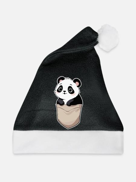 Niedlicher Panda in der Tasche - Weihnachtsmütze - Schwarz/Weiß - Vorne