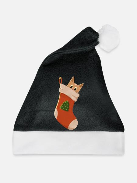 Süßes Kätzchen in Stiefel - Weihnachtsmütze - Schwarz/Weiß
