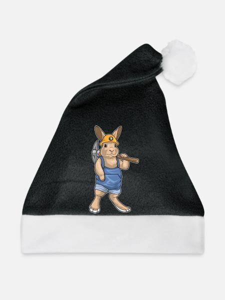 Hase Bergarbeiter Spitzhacke Bergbau - Weihnachtsmütze - Schwarz/Weiß - Vorne