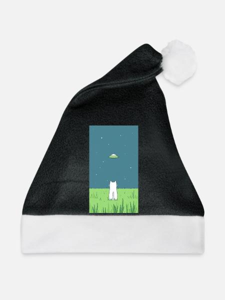 Katze und Ufo - Weihnachtsmütze - Schwarz/Weiß