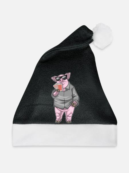 Schwein Poker Pokerkarten - Weihnachtsmütze - Schwarz/Weiß