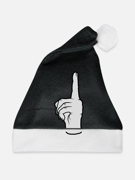 Finger zeigt nach oben - Weihnachtsmütze - Schwarz/Weiß - Vorne