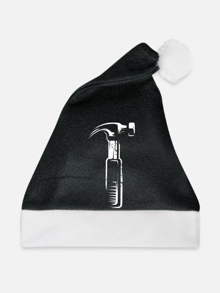 Hammer mit Scratch Effekt - Werkzeuge Handwerker - Weihnachtsmütze - Schwarz/Weiß - Vorne