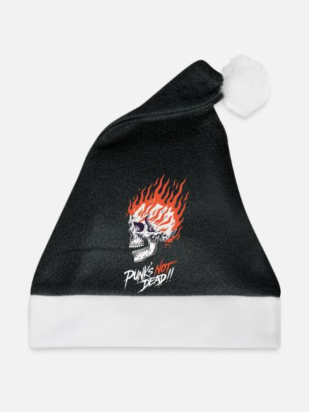 Crâne en Flammes Punk's Not Dead – Burning Skull - Weihnachtsmütze - Schwarz/Weiß - Vorne