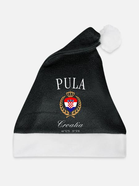 Pula Kroatien Wappen Krone – Reise Souvenir - Weihnachtsmütze - Schwarz/Weiß - Vorne