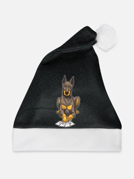 Dobermann Poker Pokerkarten - Weihnachtsmütze - Schwarz/Weiß