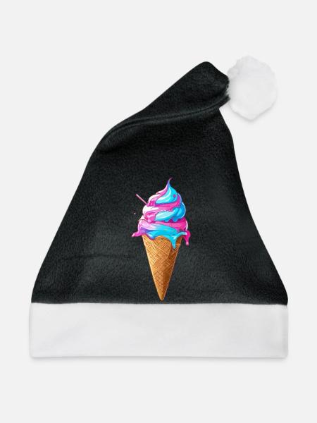 Lecker Eiscreme | Synthwave Eistüte - Weihnachtsmütze - Schwarz/Weiß