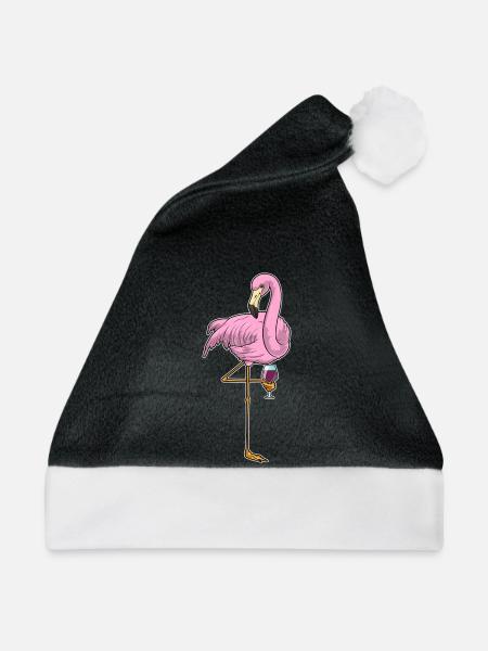 Flamingo Rotwein - Weihnachtsmütze - Schwarz/Weiß