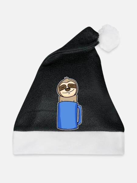 Faultier im Kaffeebecher - Weihnachtsmütze - Schwarz/Weiß