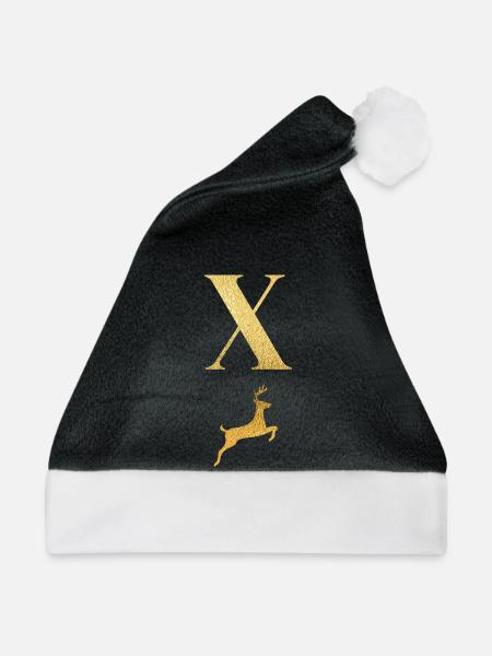 Buchstabe x Goldener Hirsch - Geschenkidee - Weihnachtsmütze - Schwarz/Weiß
