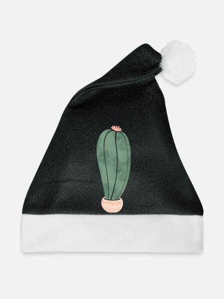 Kaktus im Blumentopf - lang 2 - Weihnachtsmütze - Schwarz/Weiß