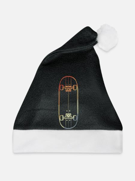 Skateboard Strichzeichnung - Weihnachtsmütze - Schwarz/Weiß