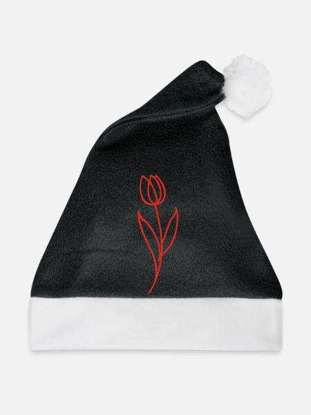 Skizze einer roten Blume - Weihnachtsmütze - Schwarz/Weiß