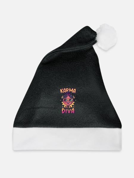 Karma Diva Cartoon Tee - Weihnachtsmütze - Schwarz/Weiß