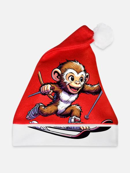Affe Schimpanse Skifahrer Winterurlaub Design - Weihnachtsmütze - Rot