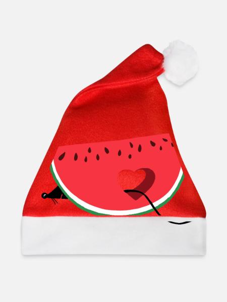 Maus isst eine Wassermelone - Weihnachtsmütze - Rot